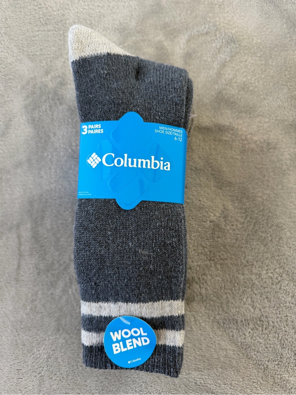 (3 Pairs) Columbia Men's Dark Gray and Light Gray Wool Blend Crew Socks